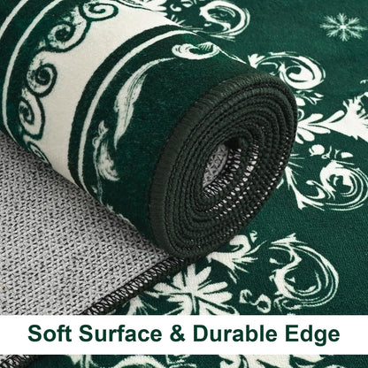 BLEUM CADE Christmas Snowflake Area Rugs 8'x10' for Living Room, Washable Rugs for Bedroom Dinning Room,Ultra Soft Non Slip Durable Large Carpet Christmas Decorations,Green