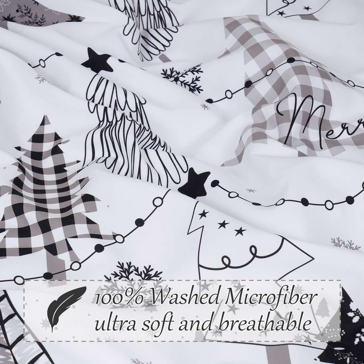 BLEUM CADE 3 Pieces Christmas Duvet Cover Set,Queen Size Christmas Tree Lightweight Comforter Cover Set,Reversible Christmas Snowflake Bedding Cover Quilt Set